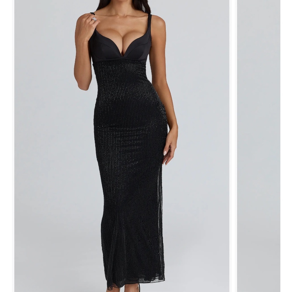 House of Cb Ari Hand Beaded Body-Con Gown black SMALL
